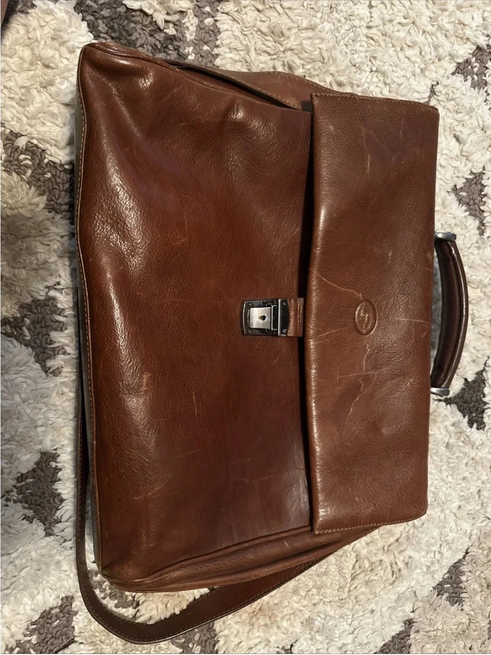 Classic Brown Leather Men's Briefcase - Professional Carry Bag